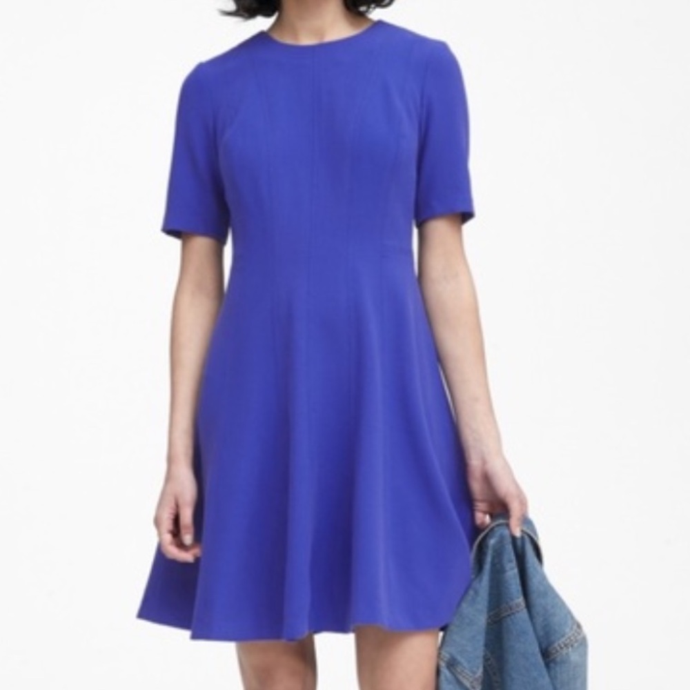 NEW BANANA REPUBLIC PANELED FIT & FLARE DRESS ROYAL BLUE - ALMOST ELBOW SLEEVE 8